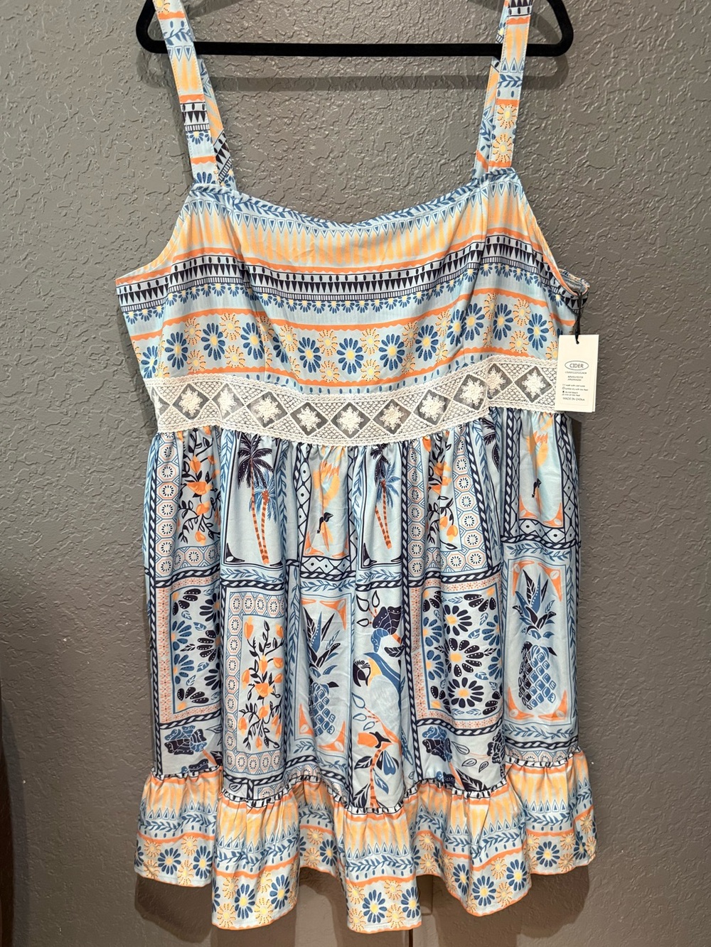 Cider 4X NWTS CROCHET WAIST Patterned Mini Dress
